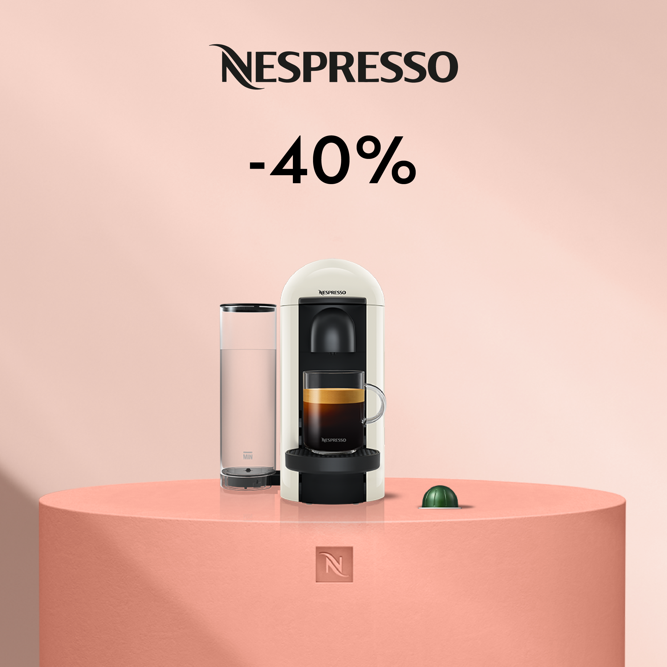 40% DISCOUNT ON THE VERTUO PLUS COFFEE MACHINE WHEN YOU BUY 80 CAPSULES!