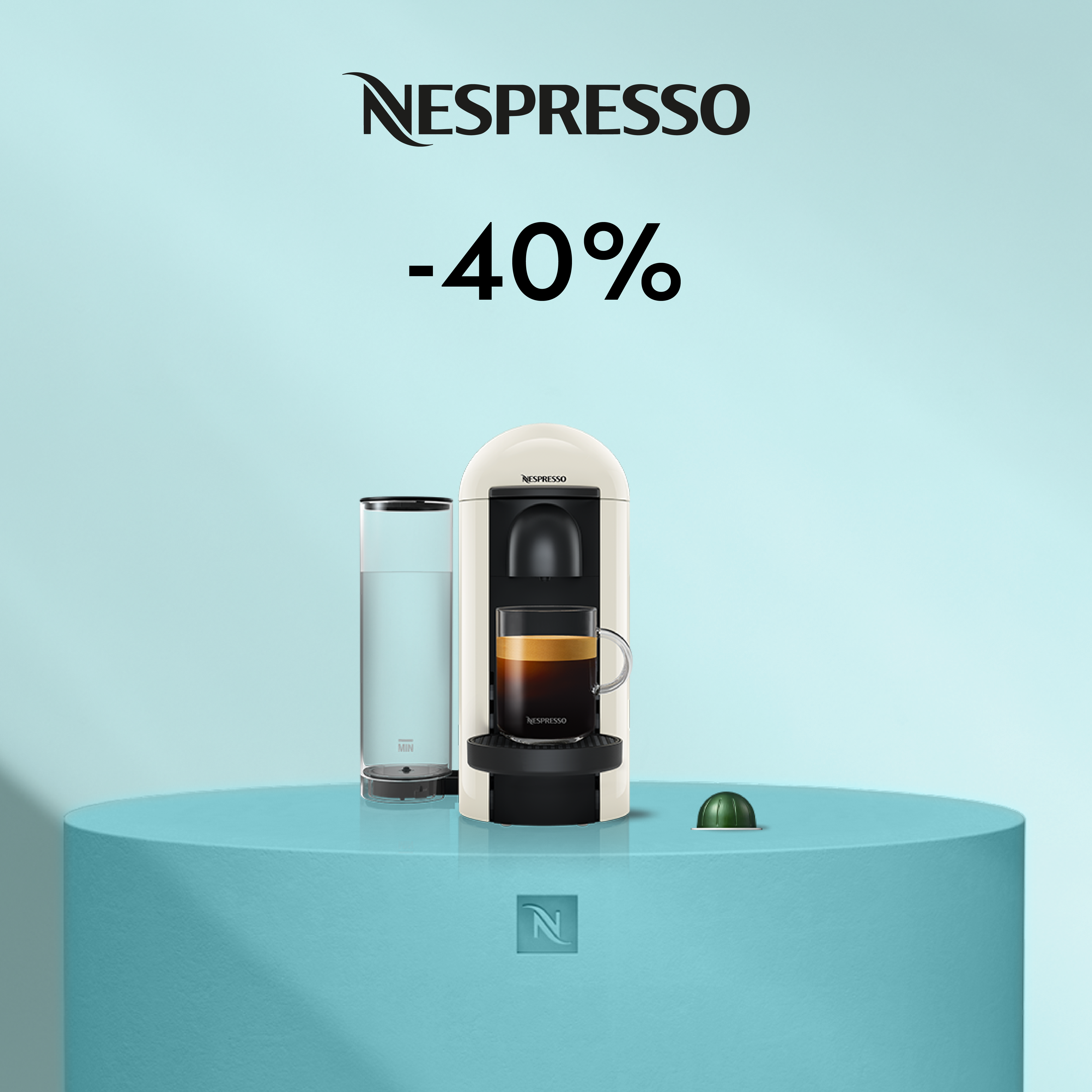 40% DISCOUNT ON THE VERTUO PLUS COFFEE MACHINE WHEN YOU BUY 80 CAPSULES!