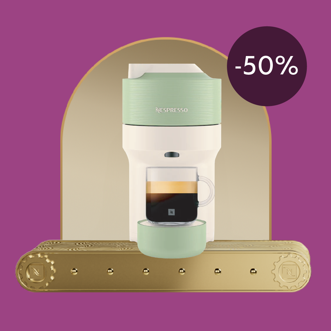 50% OFF THE VERTUO POP PISTACHIO COFFEE MACHINE WHEN YOU BUY 80 VERTUO CAPSULES!