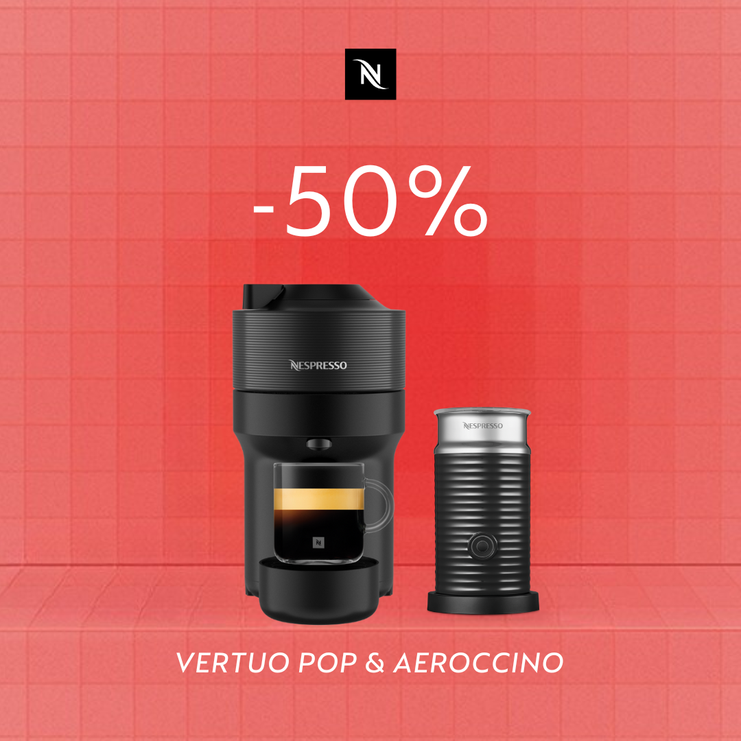 50% OFF THE VERTUO POP BLACK & AEROCCINO COFFEE MACHINE WHEN YOU BUY 160 VERTUO CAPSULES!