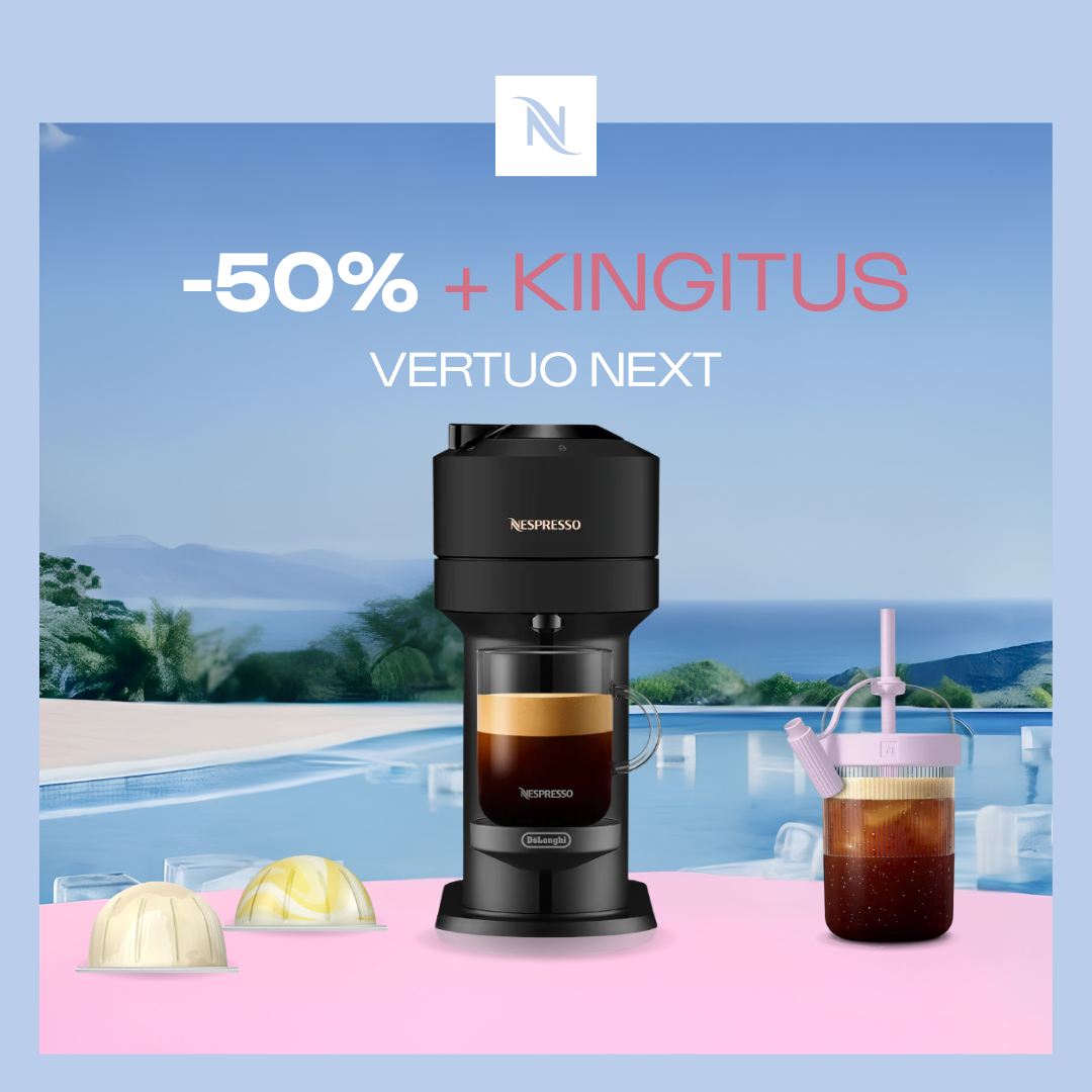 -50% VERTUO NEXT KOHVIMASINALE, KUI OSTATE 100 VERTUO KAPSLIT + TASUTA KOMPLEKT