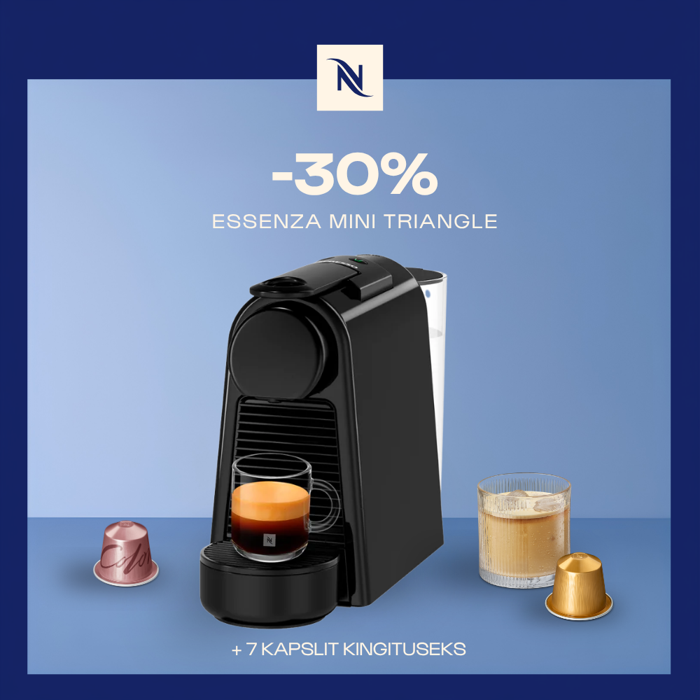 -30% ESSENZA MINI TRIANGLE KOHVIMASINALE, KUI OSTATE 120 ORIGINAL KAPSLIT + TASUTA KOMPLEKT -30% ESSENZA MINI TRIANGLE KOHVIMASINALE, KUI OSTATE 120 ORIGINAL KAPSLIT + TASUTA KOMPLEKT