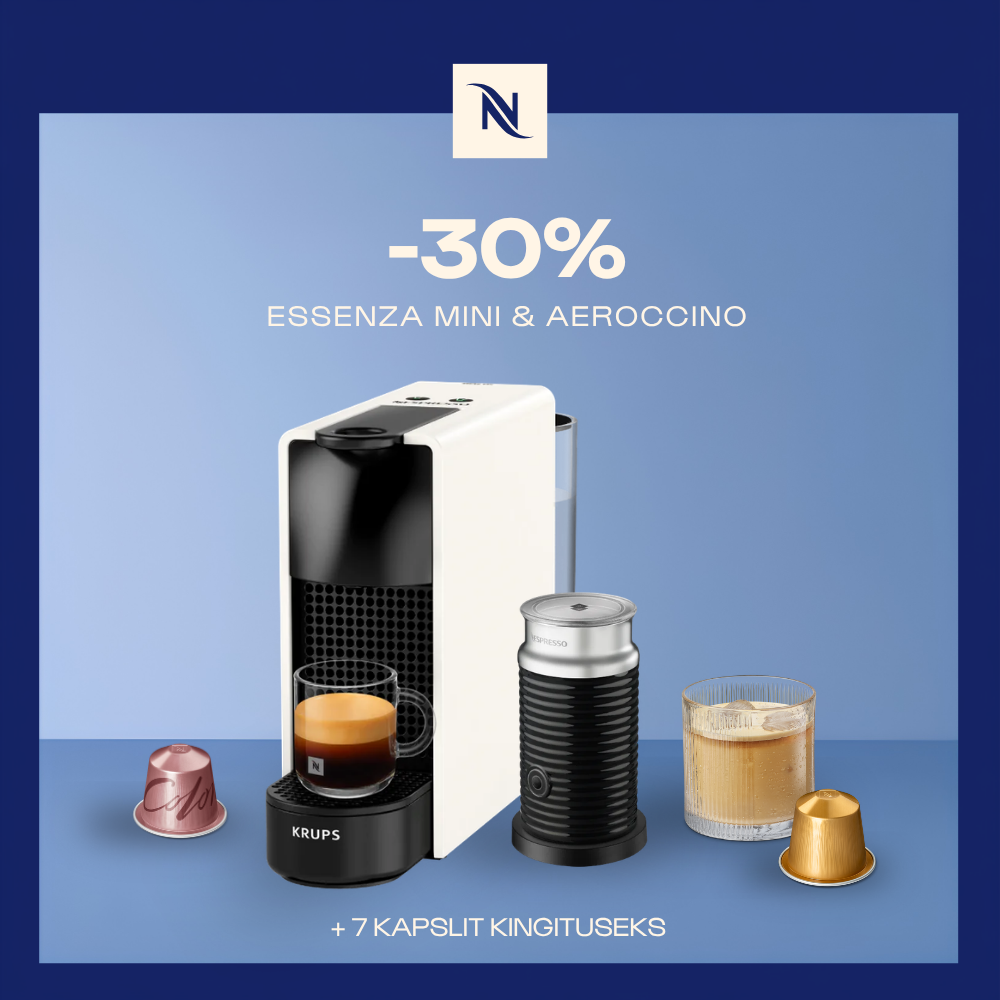 -30% ESSENZA MINI & AEROCCINO KOHVIMASINALE, KUI OSTATE 150 ORIGINAL KAPSLIT + TASUTA KOMPLEKT