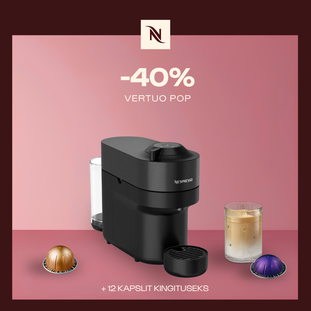 -40% VERTUO POP KOHVIMASINALE, KUI OSTATE 80 VERTUO KAPSLIT + TASUTA KOMPLEKT -40% VERTUO POP KOHVIMASINALE, KUI OSTATE 80 VERTUO KAPSLIT + TASUTA KOMPLEKT