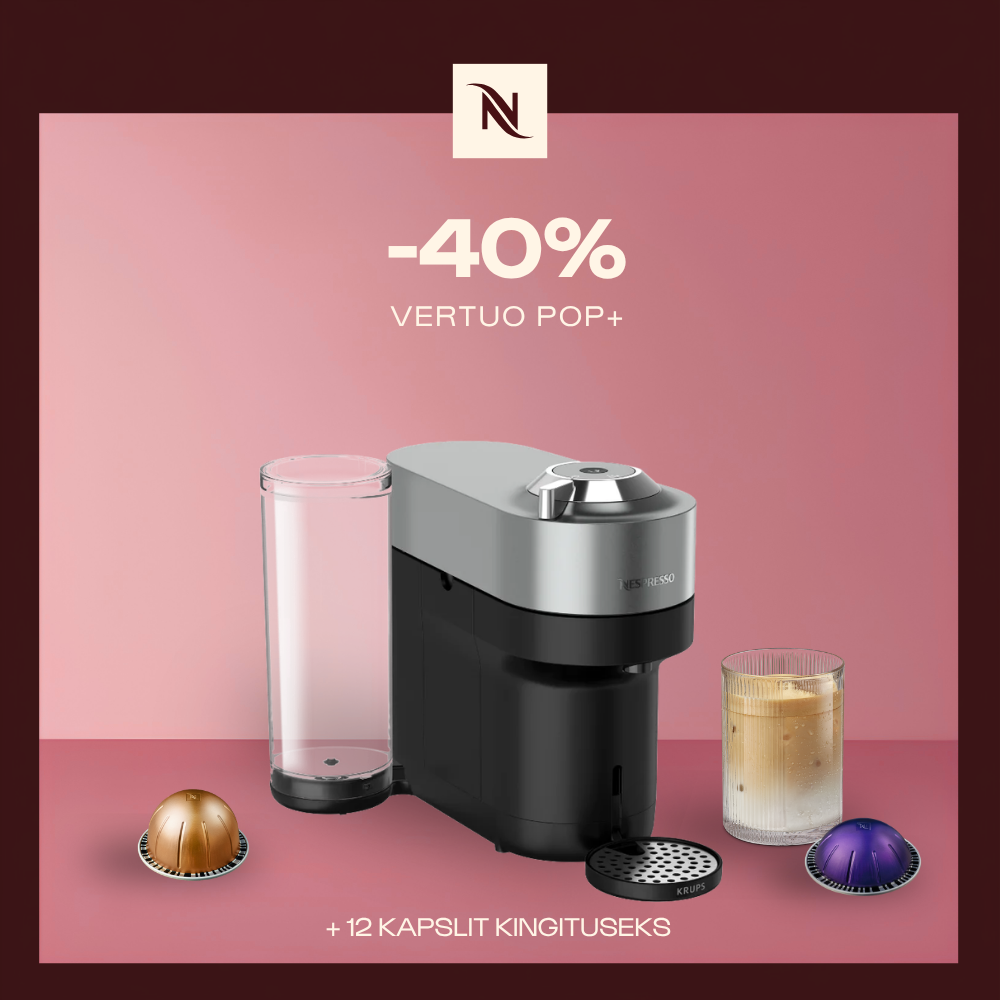 -40% VERTUO POP + KOHVIMASINALE, KUI OSTATE 80 VERTUO KAPSLIT + TASUTA KOMPLEKT -40% VERTUO POP + KOHVIMASINALE, KUI OSTATE 80 VERTUO KAPSLIT + TASUTA KOMPLEKT