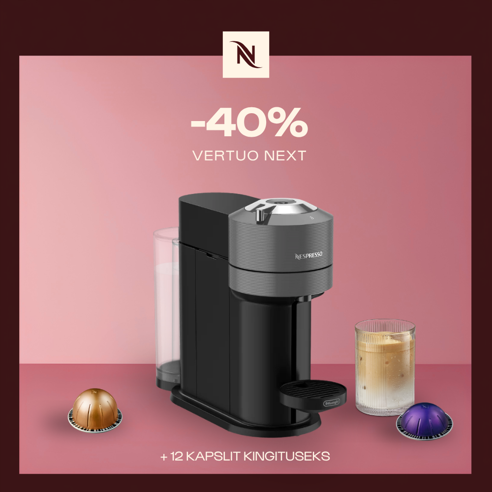 -40% VERTUO NEXT KOHVIMASINALE, KUI OSTATE 80 VERTUO KAPSLIT + TASUTA KOMPLEKT