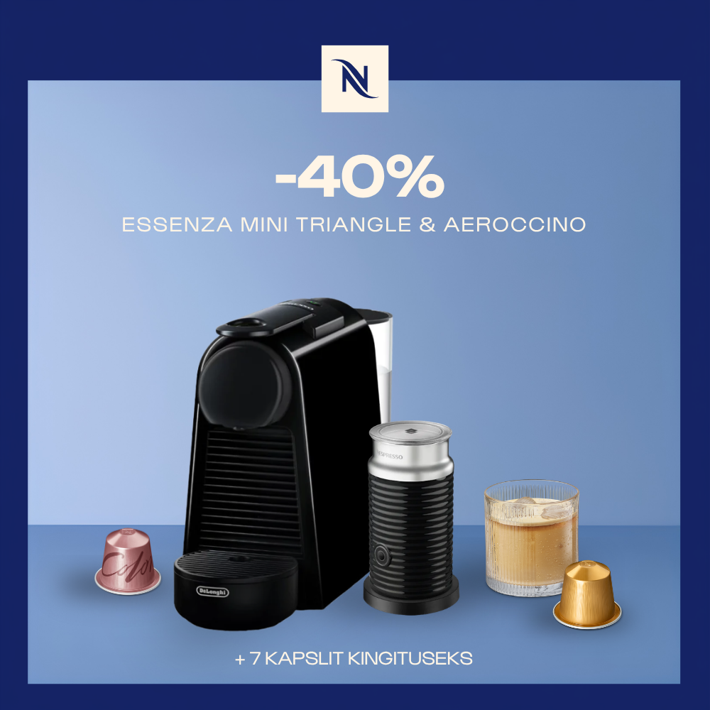 -40% ESSENZA MINI TRIANGLE & AEROCCINO KOHVIMASINALE, KUI OSTATE 150 ORIGINAL KAPSLIT + TASUTA KOMPLEKT -40% ESSENZA MINI TRIANGLE & AEROCCINO KOHVIMASINALE, KUI OSTATE 150 ORIGINAL KAPSLIT + TASUTA KOMPLEKT