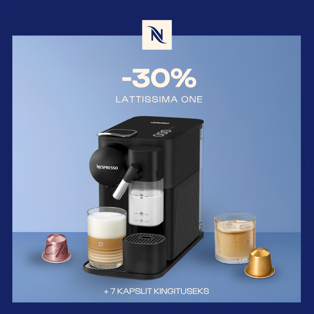 -30% LATTISSIMA ONE KOHVIMASINALE, KUI OSTATE 150 ORIGINAL KAPSLIT + TASUTA KOMPLEKT -30% LATTISSIMA ONE KOHVIMASINALE, KUI OSTATE 150 ORIGINAL KAPSLIT + TASUTA KOMPLEKT
