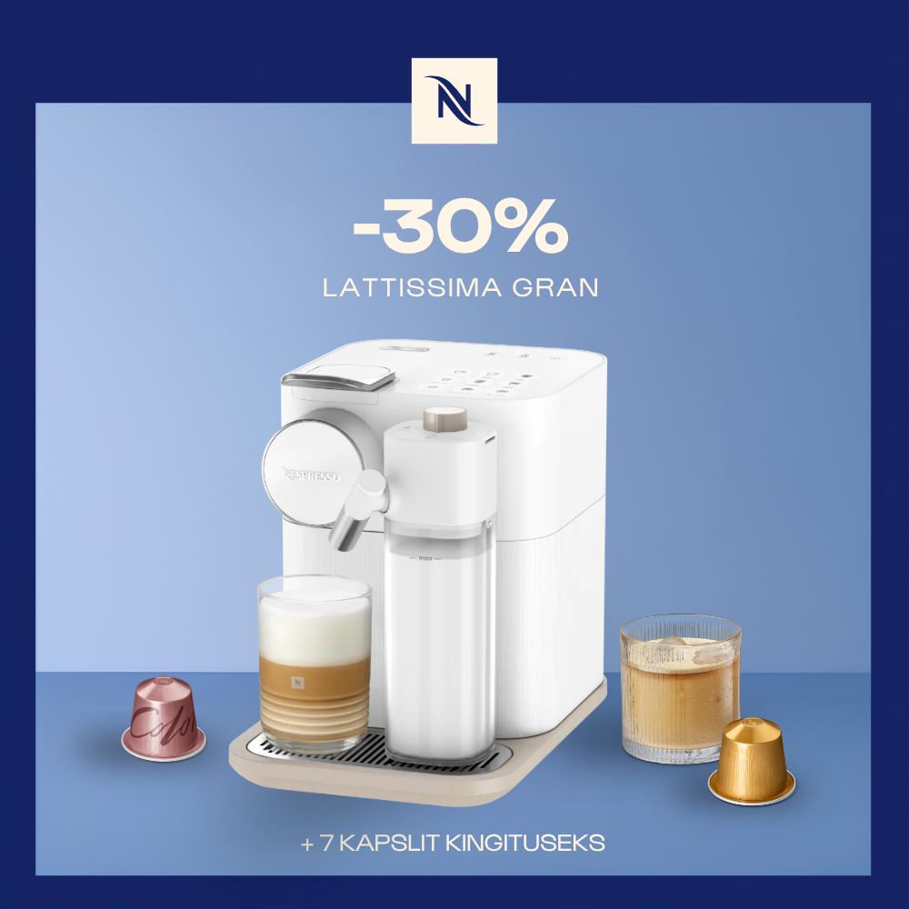 -30% LATTISSIMA GRAN KOHVIMASINALE, KUI OSTATE 180 ORIGINAL KAPSLIT + TASUTA KOMPLEKT -30% LATTISSIMA GRAN KOHVIMASINALE, KUI OSTATE 180 ORIGINAL KAPSLIT + TASUTA KOMPLEKT