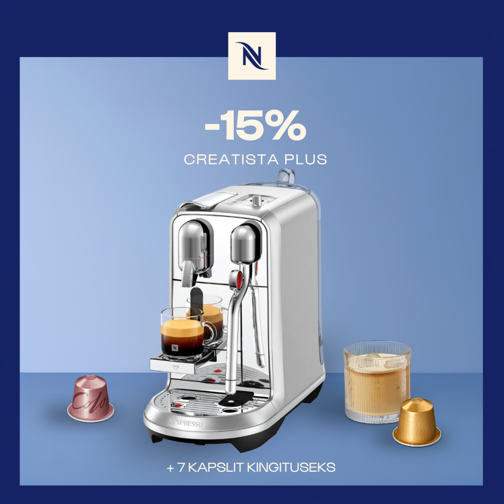 -15% CREATISTA PLUS KOHVIMASINALE, KUI OSTATE 160 ORIGINAL KAPSLIT + TASUTA KOMPLEKT -15% CREATISTA PLUS KOHVIMASINALE, KUI OSTATE 160 ORIGINAL KAPSLIT + TASUTA KOMPLEKT