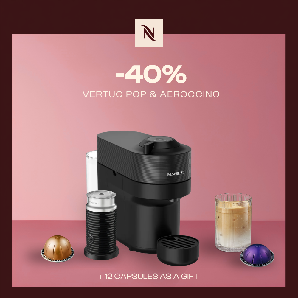 -40% OFF THE VERTUO POP & AEROCCINO COFFEE MACHINE WHEN YOU BUY 80 VERTUO CAPSULES + FREE TASTING KIT